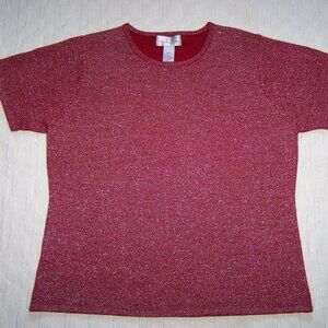Susan Graver Dark Red Top with Metallic Sparkle Large